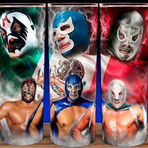 Mil Mascaras - Blue Demon - El Santo - Luchador Wrestling Cup Mug Tumbler